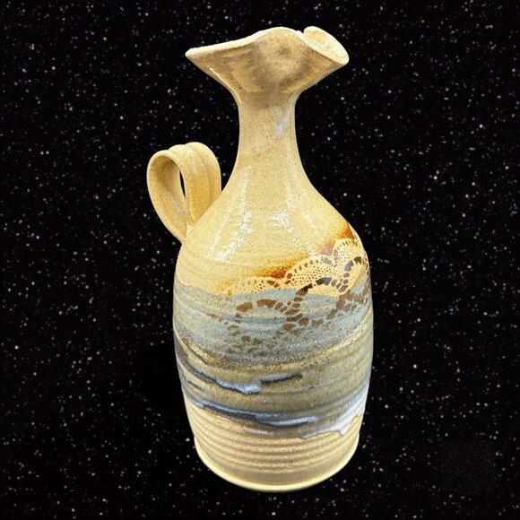 Hand Trown Pottery Jug Pitcher Hand Made Signed Blue Stoneware Vintage 11”T 6”W - Picture 7 of 16